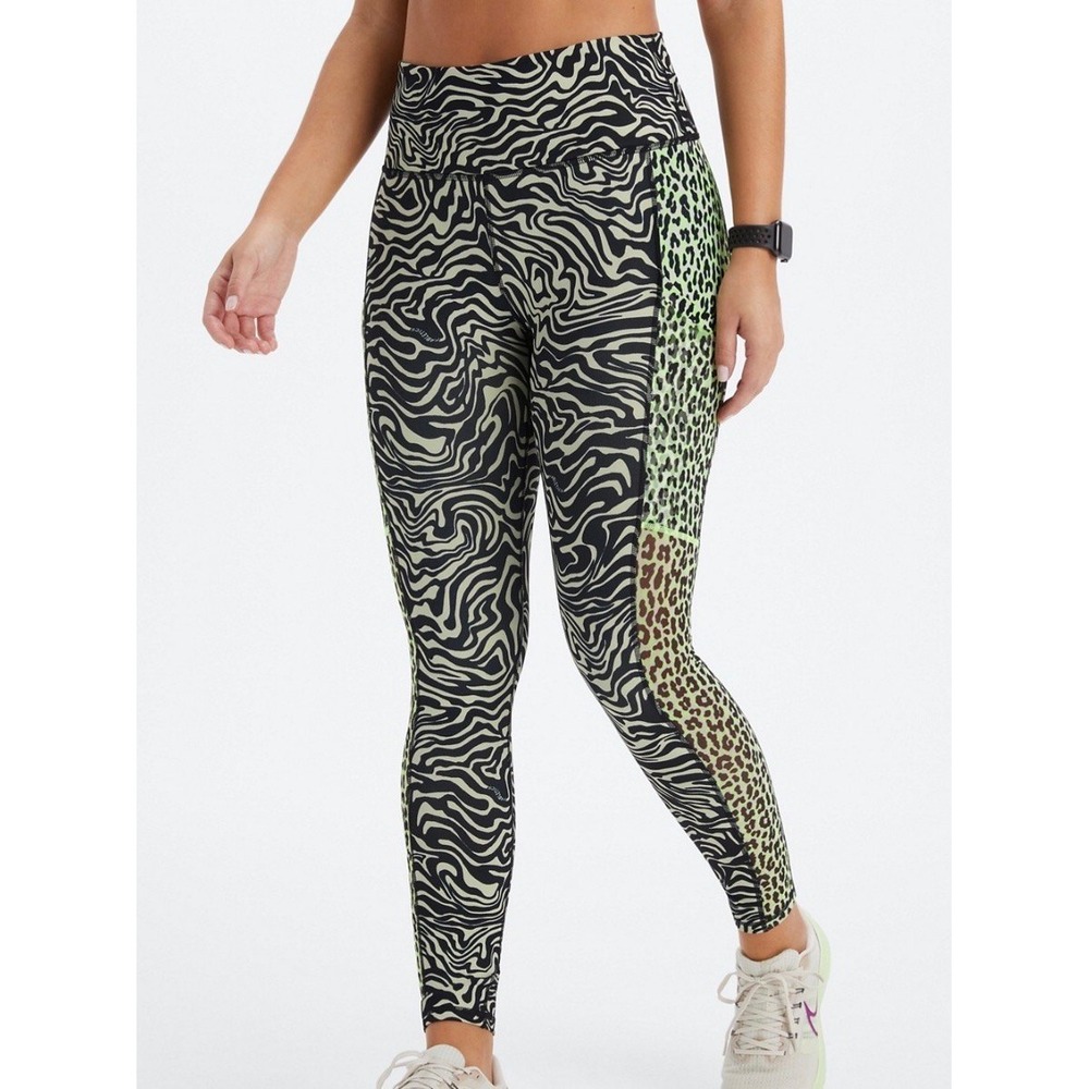 Fabletics Leggings Womens S Green Zebra On-The-Go High-Waisted PowerHold Pocket